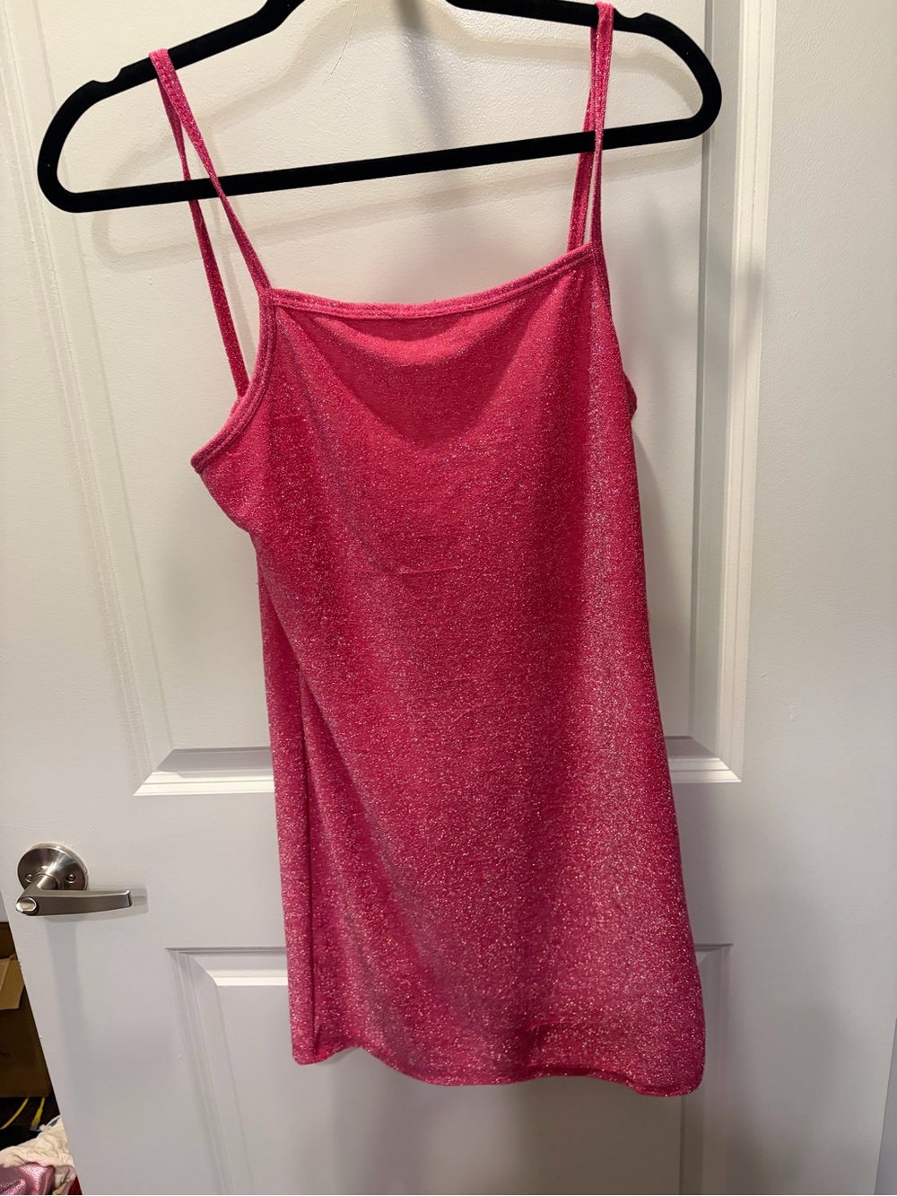 Sparkly Pink Slip Dress - Shimmer Spaghetti Strap